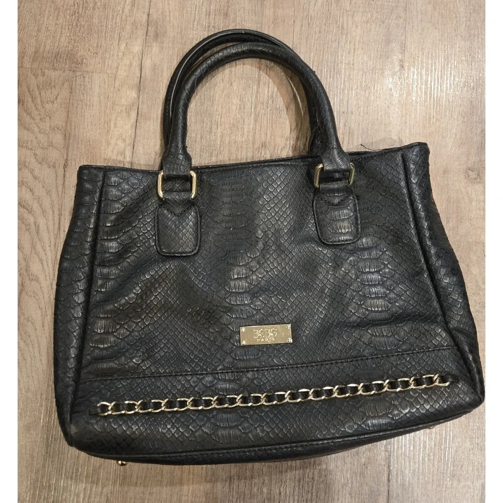 BCBG Paris Black Faux Snakeskin Handbag